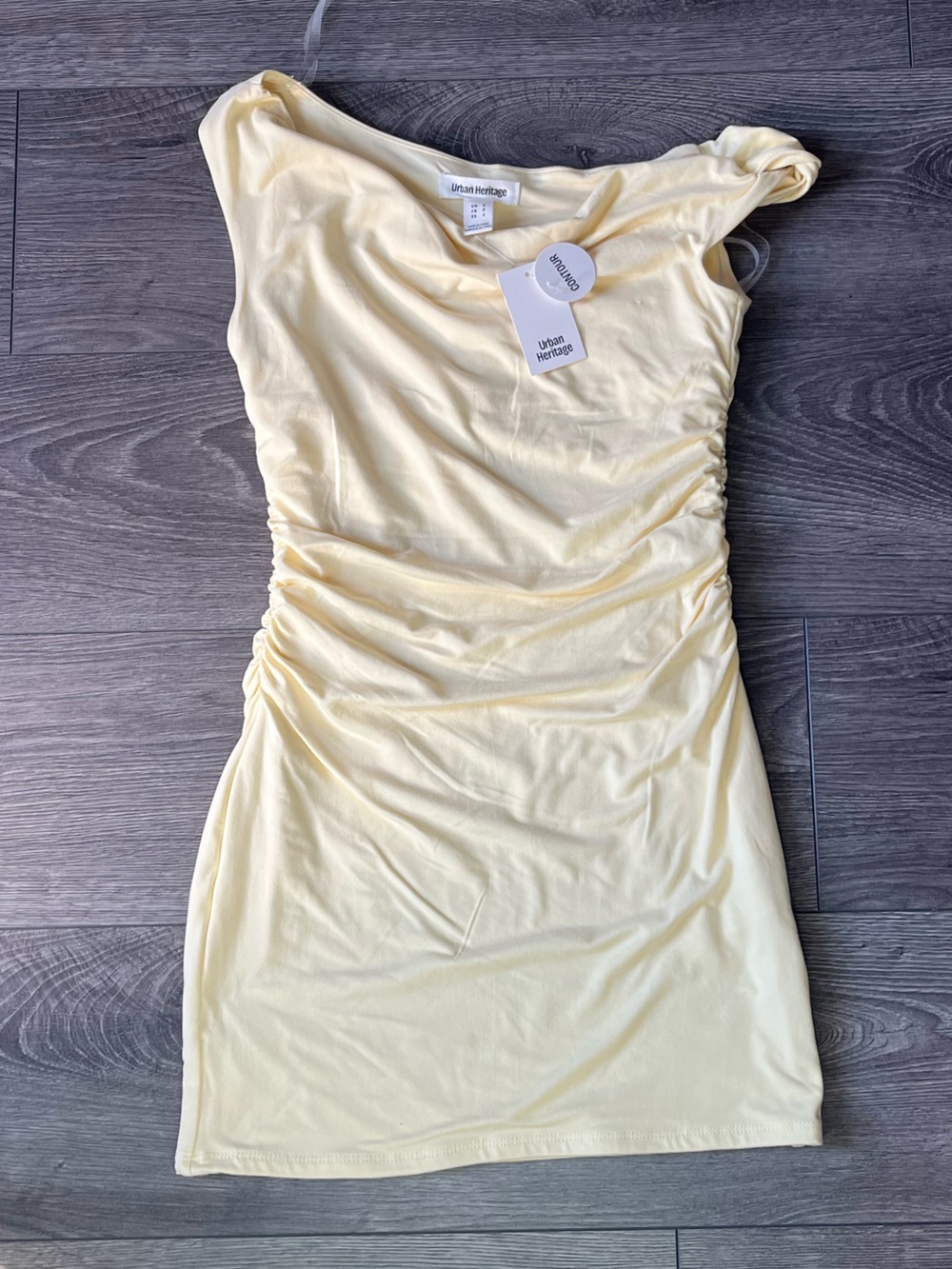 Butter Yellow Ruched Off the Shoulder Fitted Dress